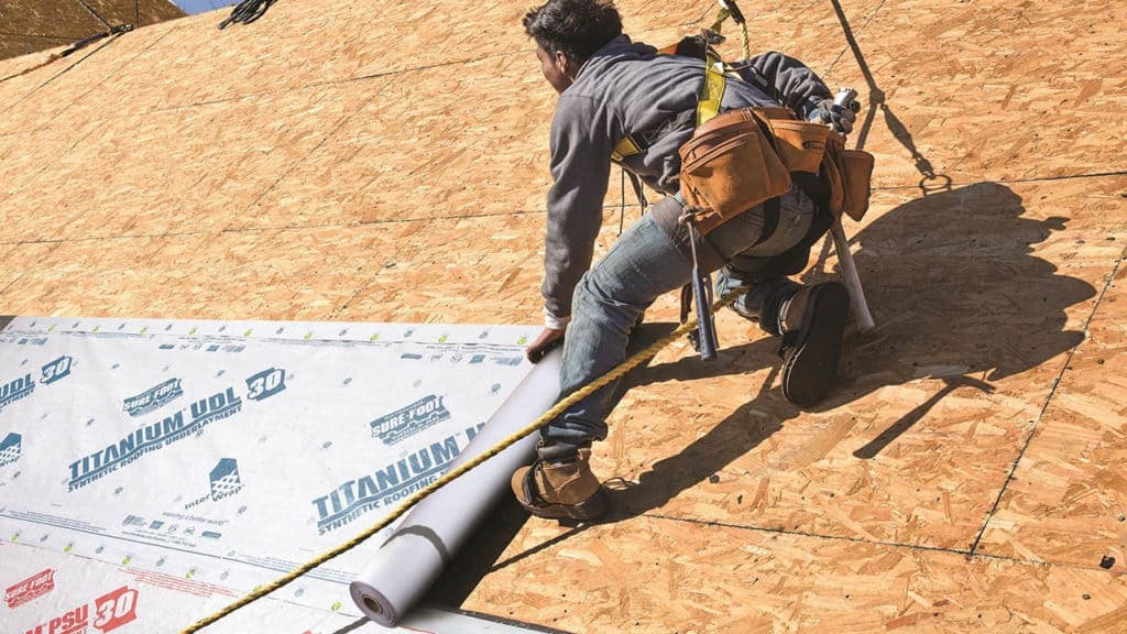 Roof deck and underlayment installation for new home construction