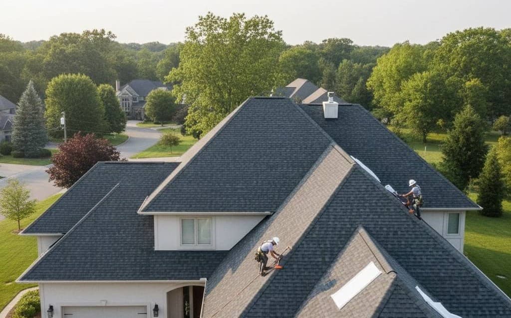 Roofing crew working on a Fort Worth residential roof